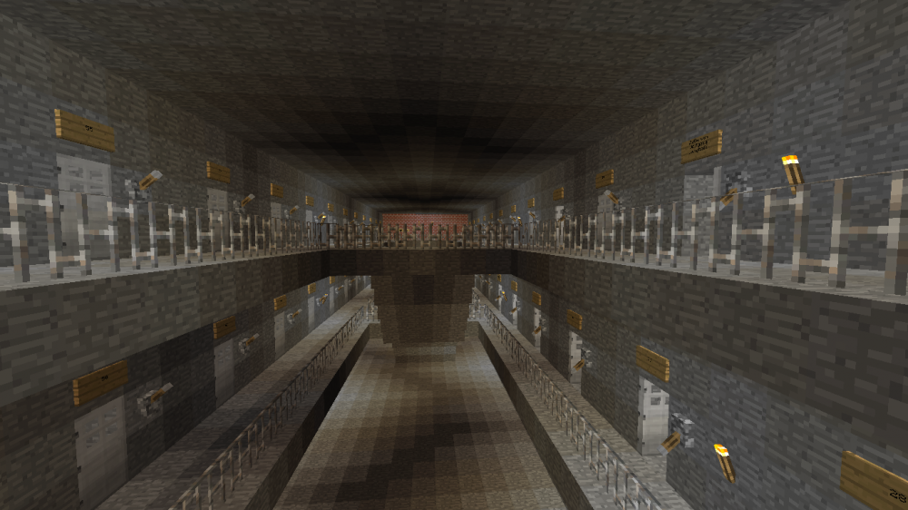 Innenansicht des Zellengebäudes der Gedenkstätte Prettin in Minecraft