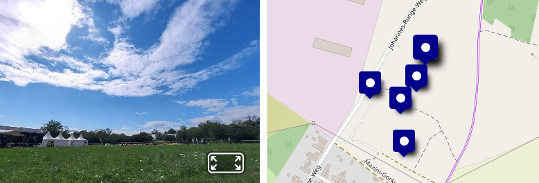 Beispiel einer 360-Grad-Map und der Darstellung auf der Karte